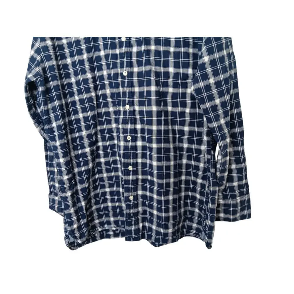 Tommy Hilfiger XXL Custom Fit Blue White Plaid Button Down Shirt Cotton Casual - Picture 4 of 16